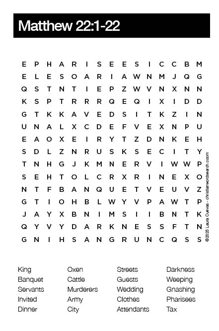Matthew 22_1-22 Bible Word Search Puzzle The Word Seeker, Christian Word Search Puzzle, Bible, Matthew 22:1-22, Bible Word Search for Adults
