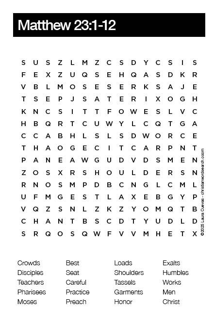 Matthew 23_1-12 Bible Word Search Puzzle The Word Seeker, Christian Word Search Puzzle, Bible, Matthew 23:1-12, Bible Word Search for Adults