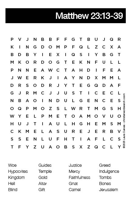 Matthew 23_13-39 Bible Word Search Puzzle The Word Seeker, Christian Word Search Puzzle, Bible, Matthew 23:13-39, Bible Word Search for Adults