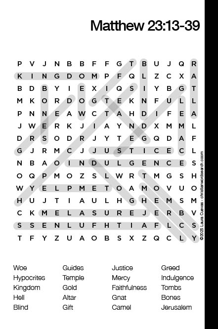 Matthew 23:13-39 Bible Word Search Solution The Word Seeker, Christian Word Search Puzzle, Bible, Matthew 23:13-39, Bible Word Search Puzzle for Adults