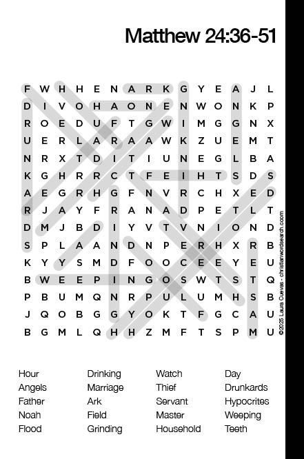 Matthew 24:36-51 Bible Word Search Puzzle Solution The Word Seeker, Christian Word Search Puzzle, Bible, Matthew 24:36-51, Bible Word Search Puzzle for Adults