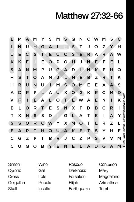 Matthew 27:32-66 Bible Word Search Puzzle Solution The Word Seeker, Christian Word Search Puzzle, Bible, Matthew 27:32-66, Bible Word Search Puzzle for Adults