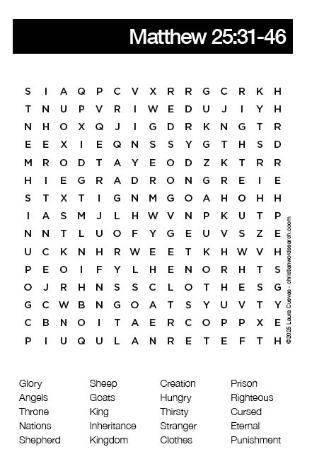 Matthew 25:31-46 Bible Word Search Puzzle The Word Seeker, Christian Word Search Puzzle, Bible, Matthew 25:31-46, Bible Word Search for Adults