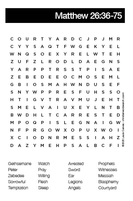 Matthew 26:36-75 Bible Word Search Puzzle The Word Seeker, Christian Word Search Puzzle, Bible, Matthew 26:36-75, Bible Word Search for Adults